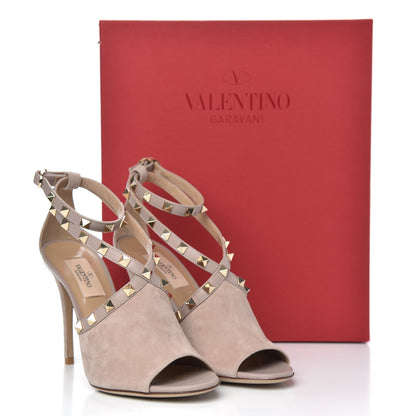 Valentino Garavani Suede Rockstud Peep Toe Ankle Strap 105mm Sandals 36 Poudre 9 of 9