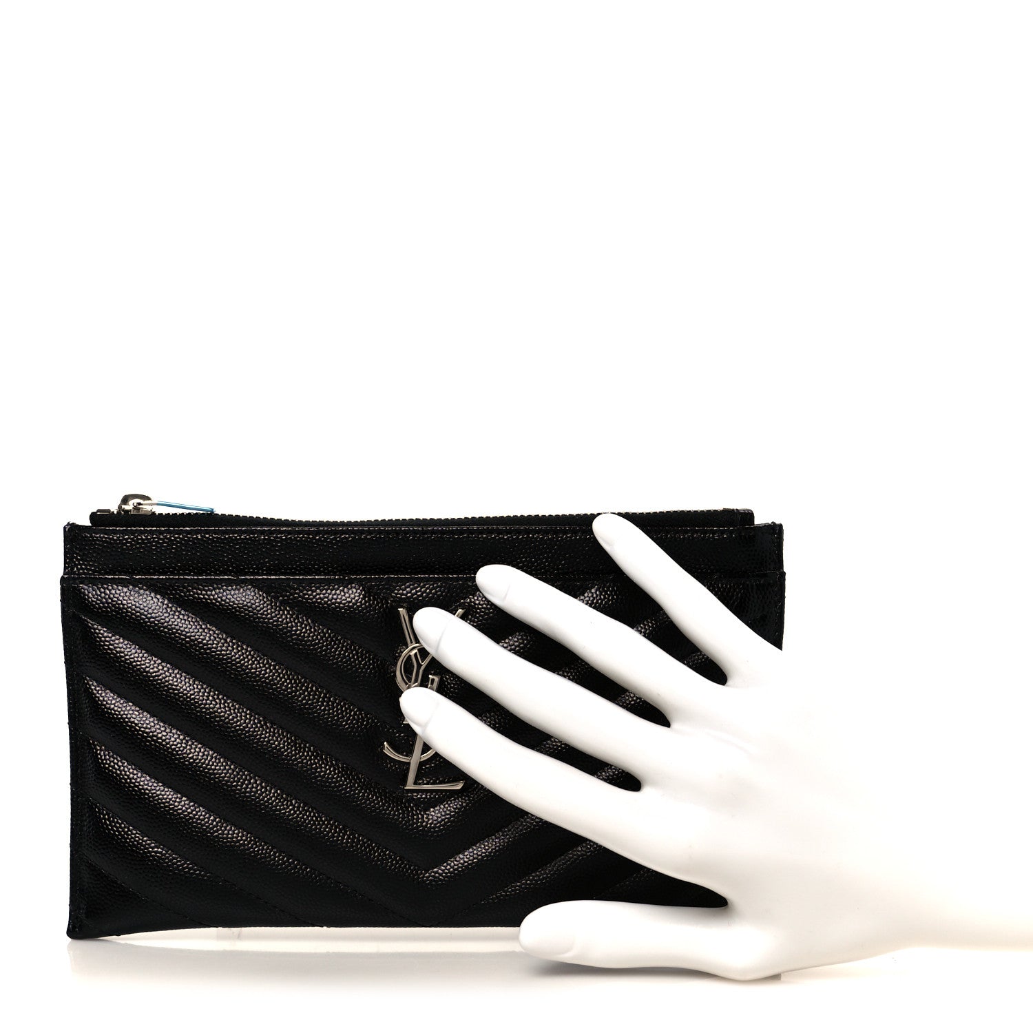 Saint Laurent Grain De Poudre Chevron Monogram Bill Pouch Black 2 of 9