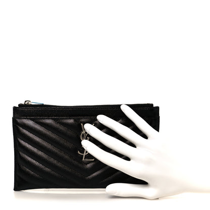 Saint Laurent Grain De Poudre Chevron Monogram Bill Pouch Black 2 of 9