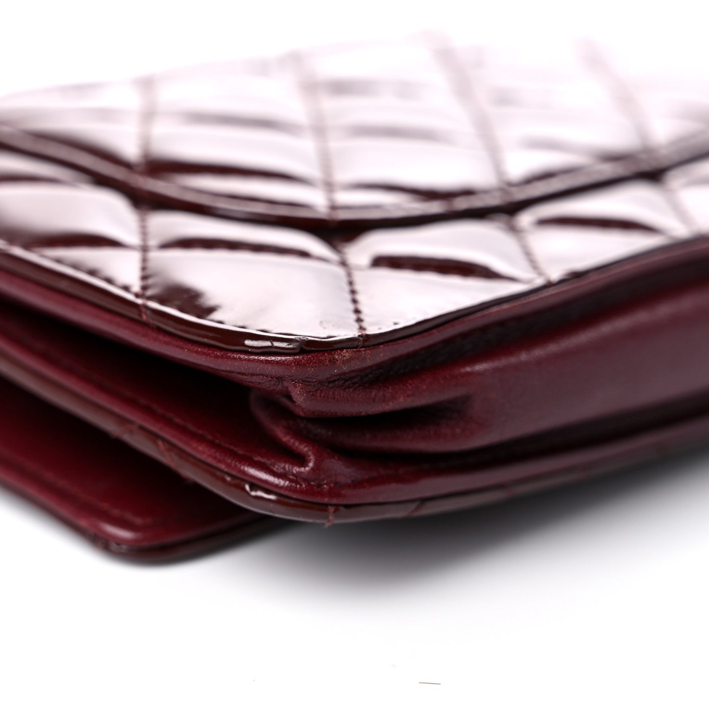 Patent Quilted Wallet On Chain WOC Burgundy