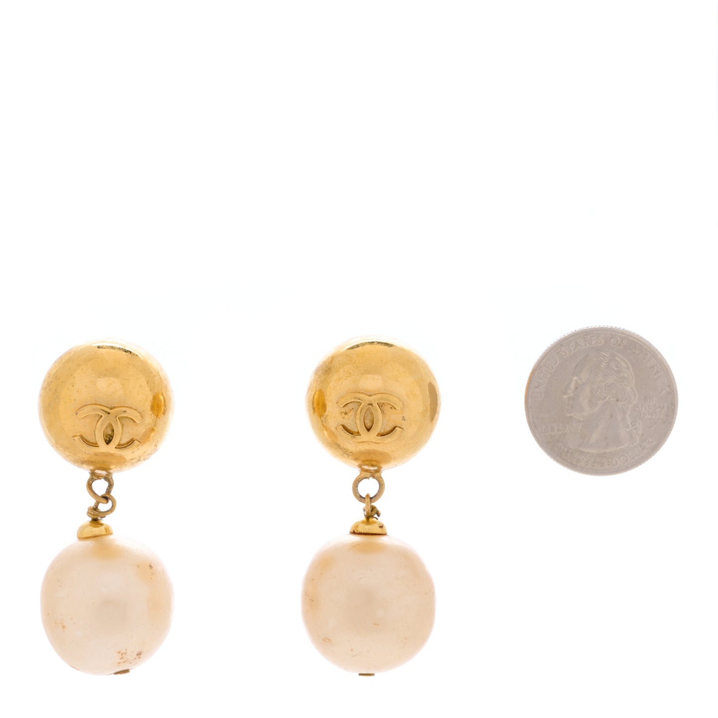 Pearl CC Drop Clip On Earrings Gold