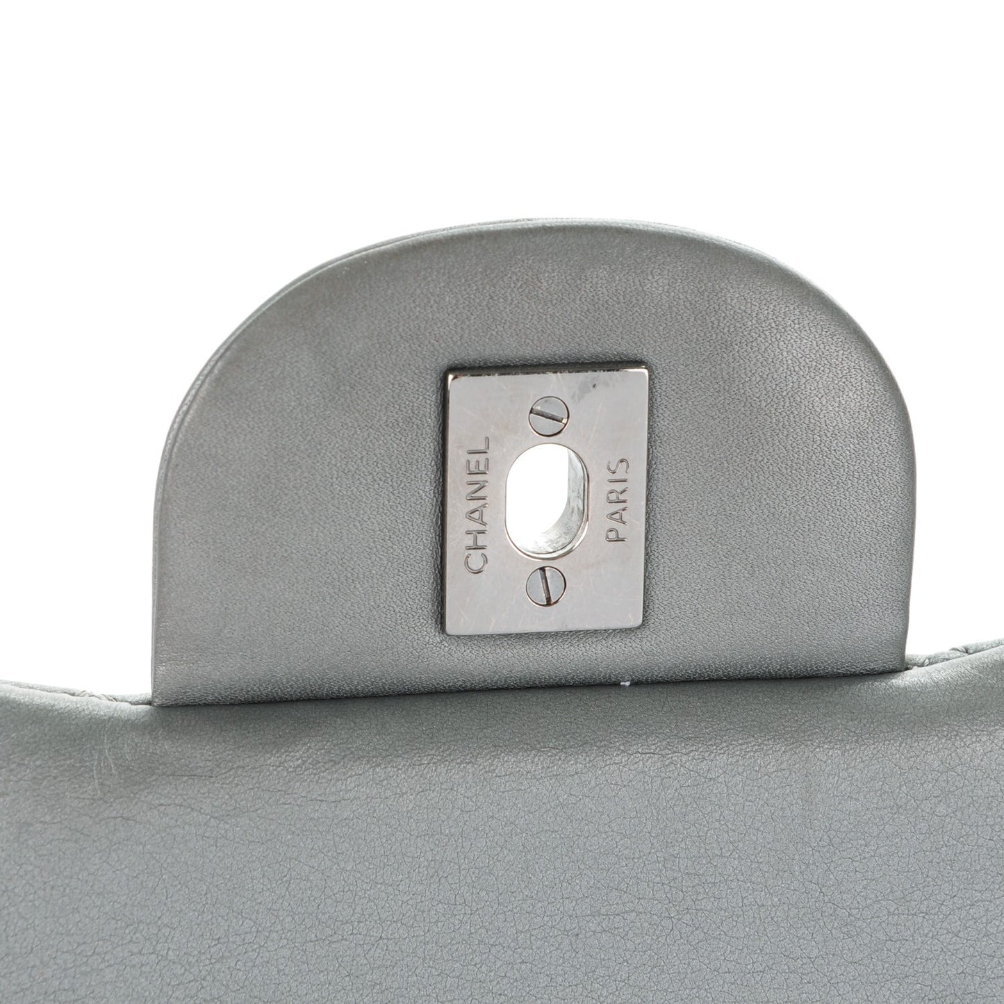 Metallic Lambskin Quilted Jumbo Double Flap Silver