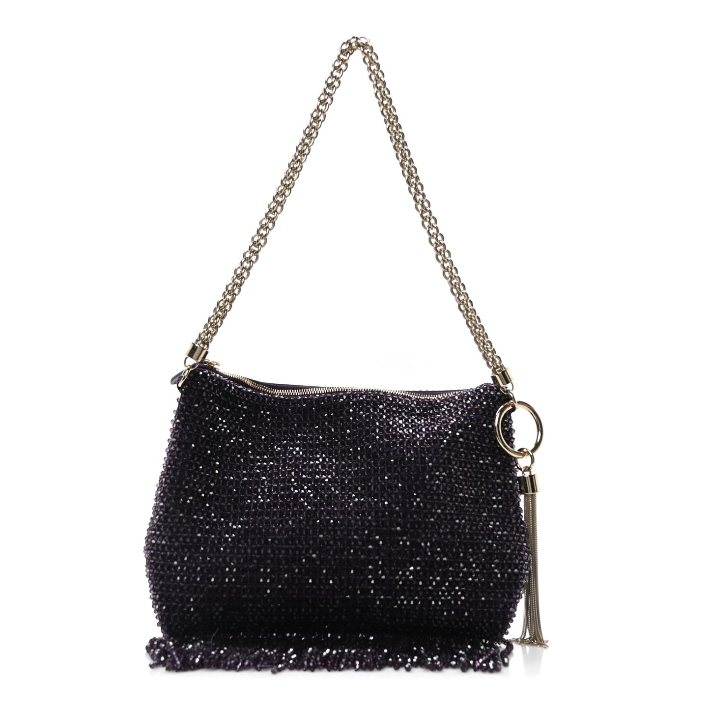 Satin Bead Embellished Callie Fringe Tassel Chain Evening Bag Cassis