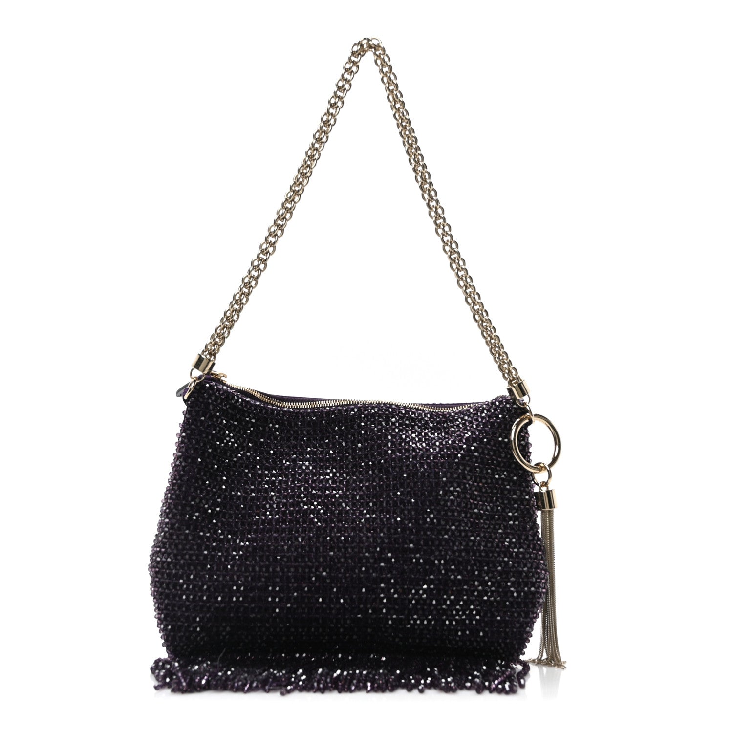 Jimmy Choo Satin Bead Embellished Callie Fringe Tassel Chain Evening Bag Cassis 1 of 9