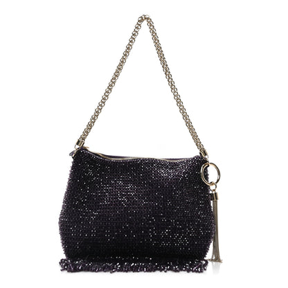 Jimmy Choo Satin Bead Embellished Callie Fringe Tassel Chain Evening Bag Cassis 1 of 9