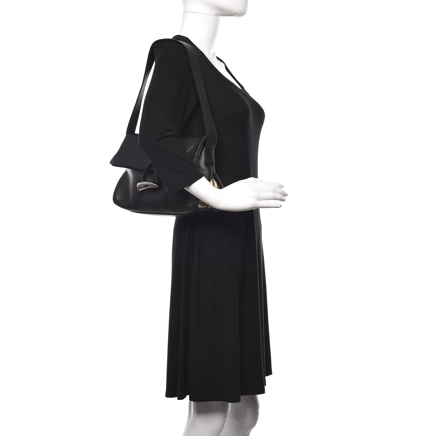 Burberry Grainy Calfskin House Check Horn Toggle Shoulder Bag Black 2 of 12