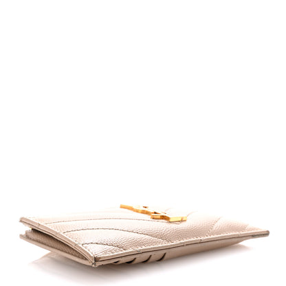 Saint Laurent Grain De Poudre Matelasse Chevron Monogram Fragments Zippered Card Case Deep Beige 4 of 6