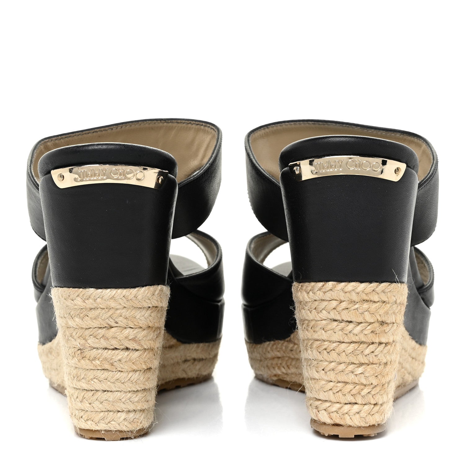 Jimmy Choo Calfskin Pledge T-Strap Espardille Wedge Sandals 38 Black 4 of 19