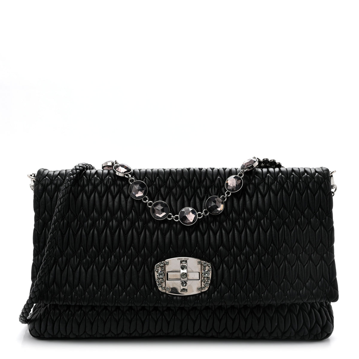 Nappa Matelasse Crystal Flap Clutch Black