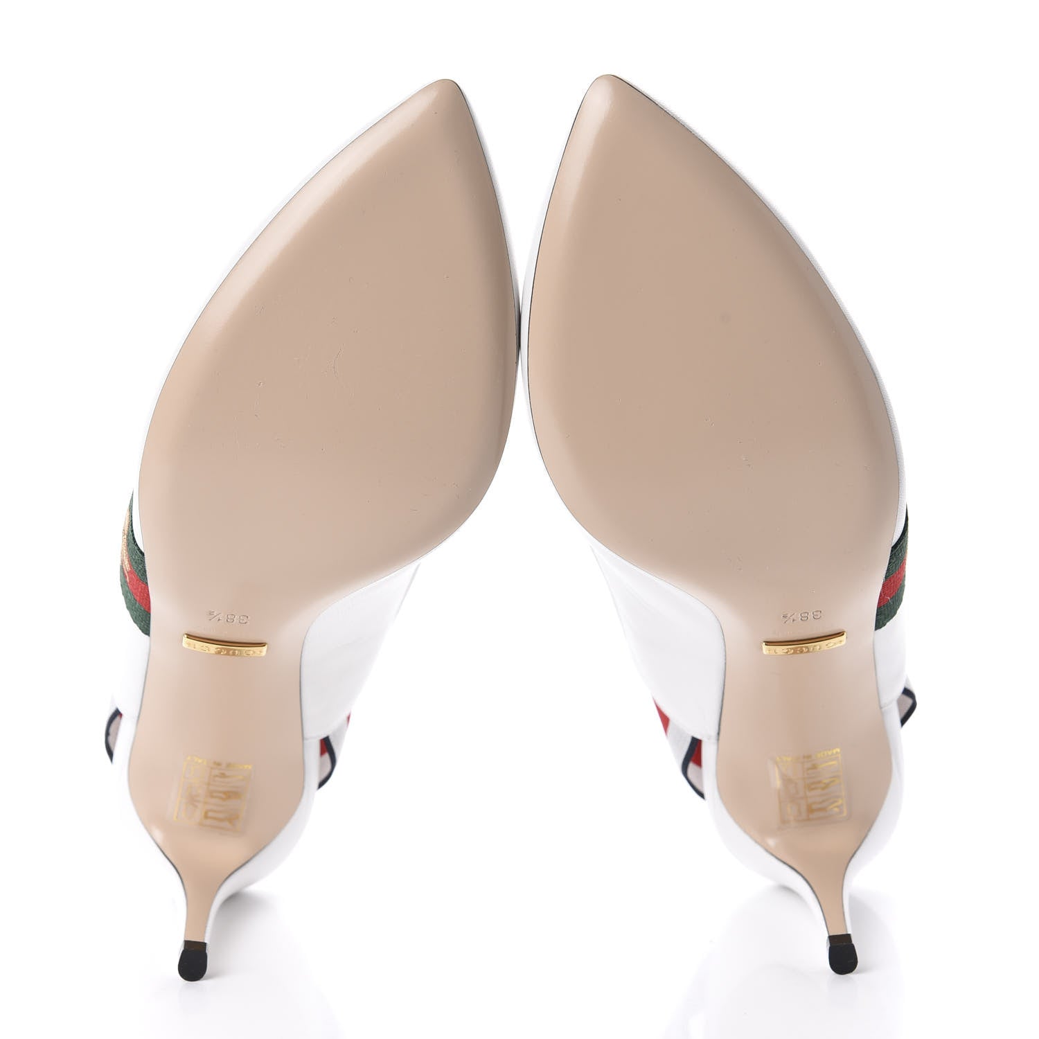 Gucci Malaga Kid Web Sylvie Mid Heel Slingback Pumps 38.5 White 6 of 10