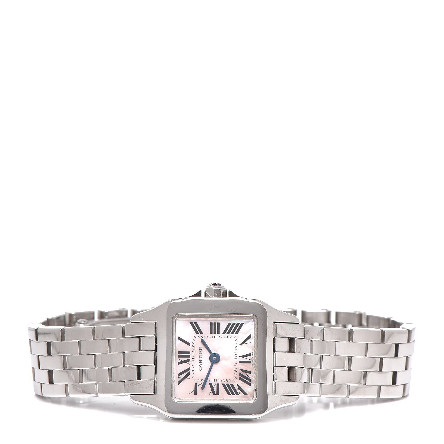 Cartier Stainless Steel Pink Mother of Pearl 20mm Santos Demoiselle Quartz Watch 1 of 7