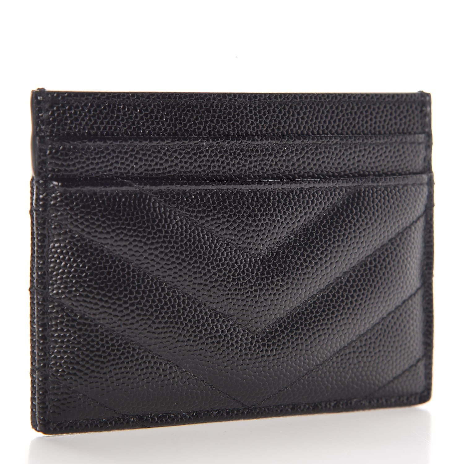 Saint Laurent Grain De Poudre Matelasse Chevron Monogram Credit Card Case Black 3 of 8