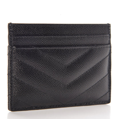 Saint Laurent Grain De Poudre Matelasse Chevron Monogram Credit Card Case Black 3 of 8