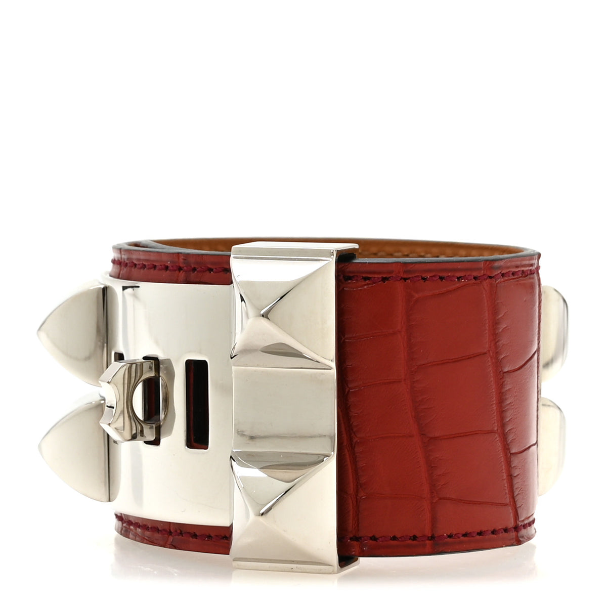 Hermes Matte Alligator Collier De Chien CDC Bracelet S Rouge H 3 of 5