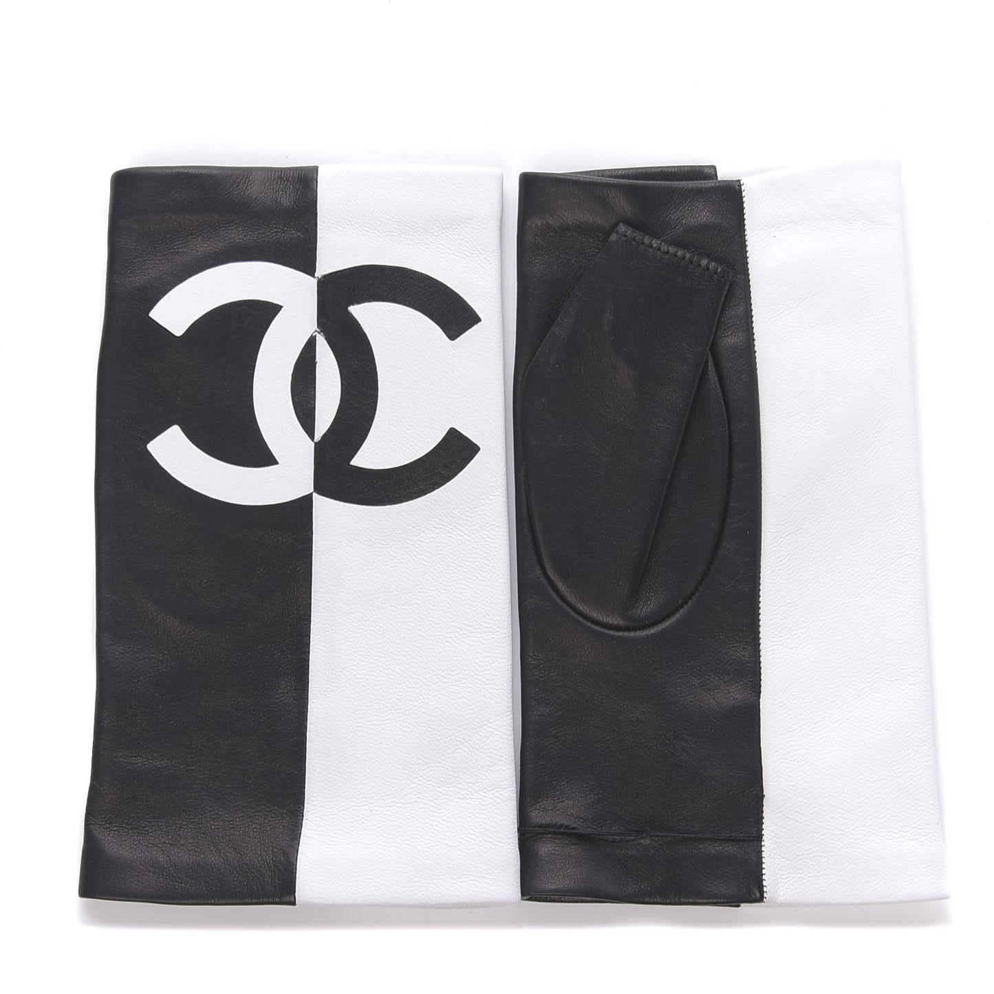 Lambskin CC Fingerless Gloves 7.5 Black White