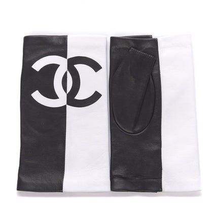 Chanel Lambskin CC Fingerless Gloves 7.5 Black White 1 of 6
