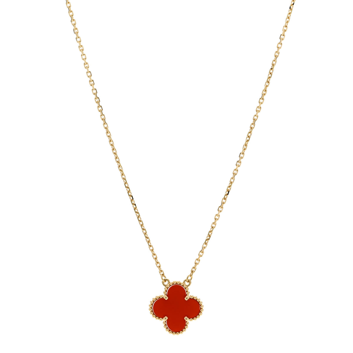 18K Yellow Gold Carnelian Vintage Alhambra Pendant Necklace