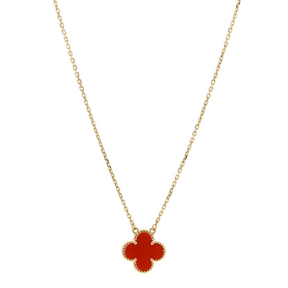 Van Cleef & Arpels 18K Yellow Gold Carnelian Vintage Alhambra Pendant Necklace 1 of 6