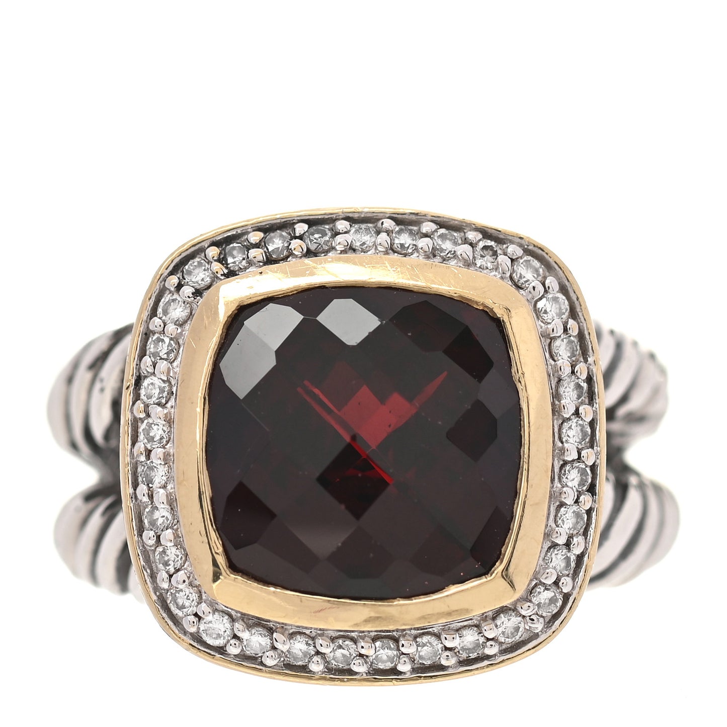 Sterling Silver 18K Yellow Gold Diamond Garnet 11mm Albion Ring 54 7