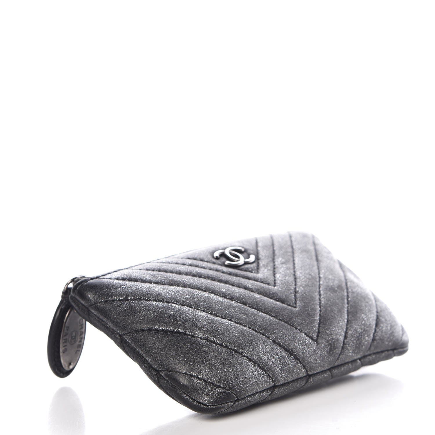 Chanel Iridescent Calfskin Chevron Quilted Small Cosmetic Case Grey 4 of 9