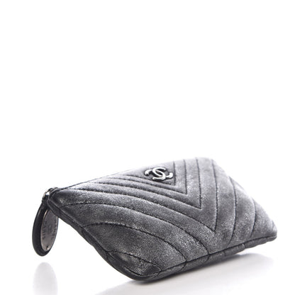 Chanel Iridescent Calfskin Chevron Quilted Small Cosmetic Case Grey 4 of 9