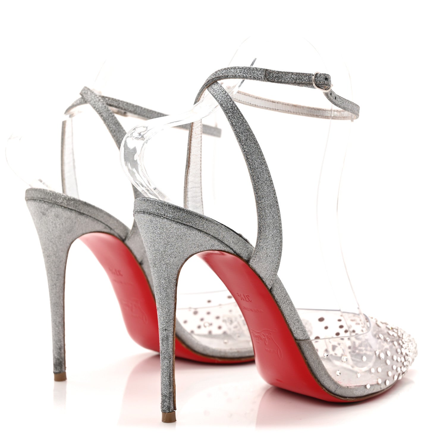 Christian Louboutin PVC Glittered Calfskin Spikaqueen 100 Pumps 37.5 Silver 5 of 8