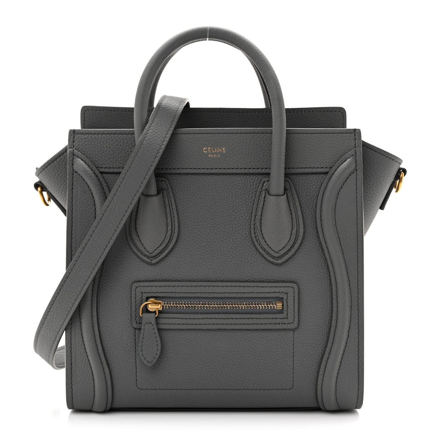 Celine Drummed Calfskin Nano Luggage Kohl 1 of 13