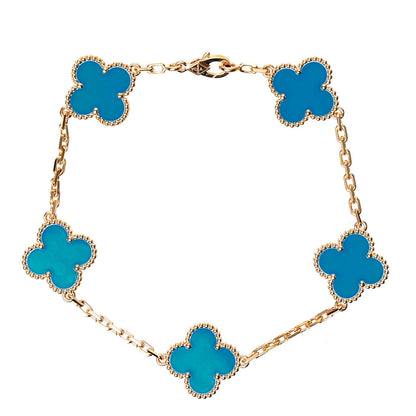 Van Cleef & Arpels 18K Yellow Gold Blue Agate 5 Motifs Vintage Alhambra Bracelet 3 of 7