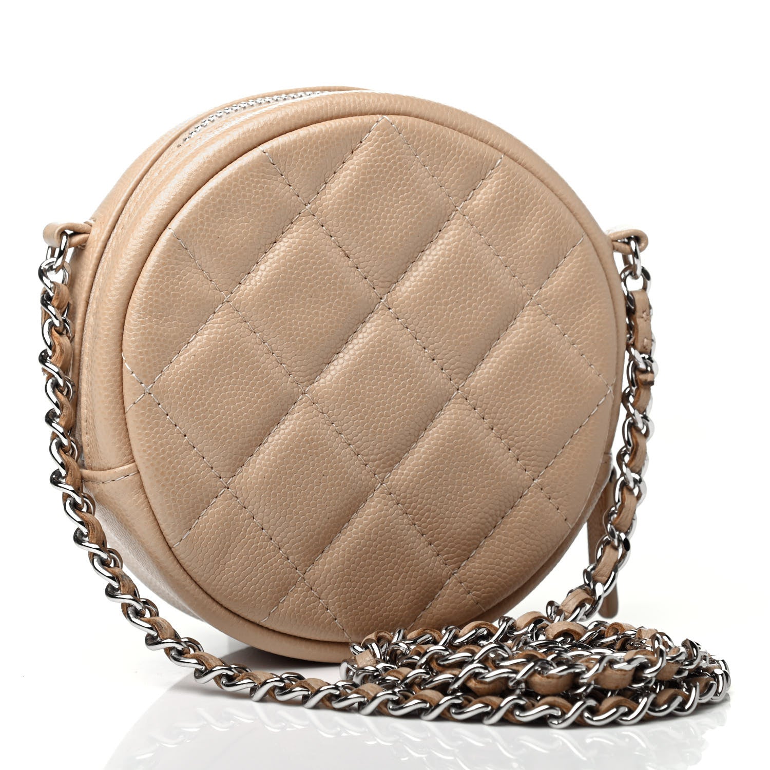 Chanel Caviar Quilted Round Clutch With Chain Beige 2 of 4