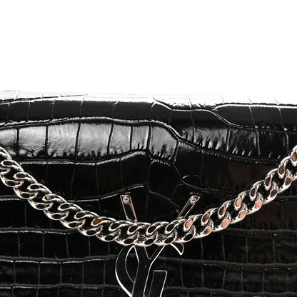 Saint Laurent Calfskin Crocodile Embossed Small Classic Monogram Kate Tassel Satchel Black 7 of 9