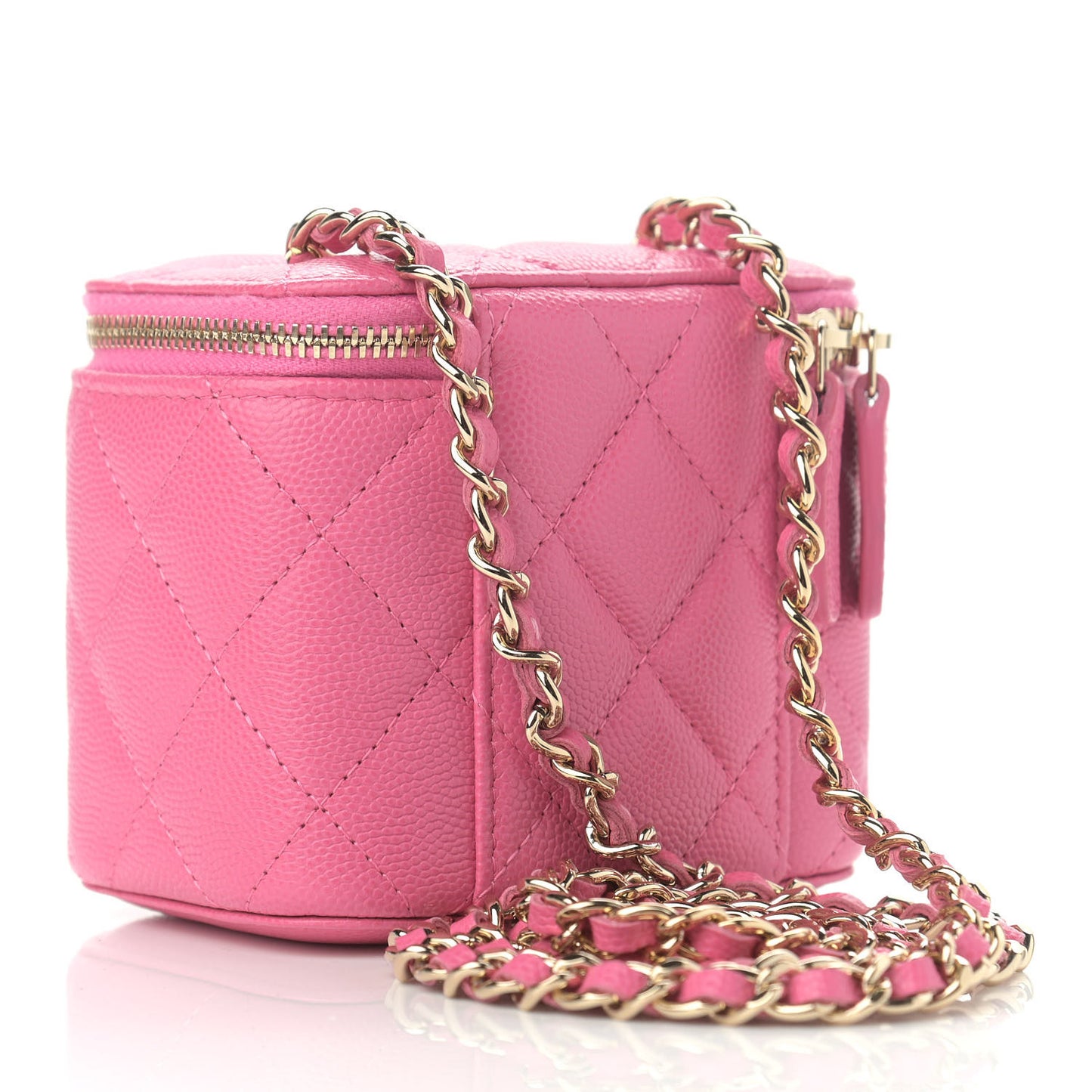 Caviar Quilted Mini Vanity Case With Chain Pink