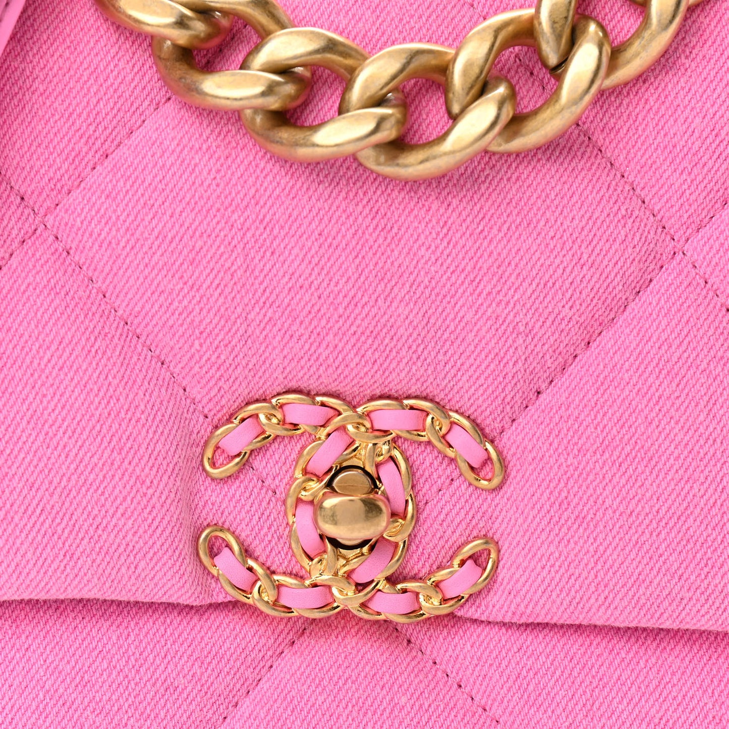 Denim Quilted Large Chanel 19 Flap Neon Pink