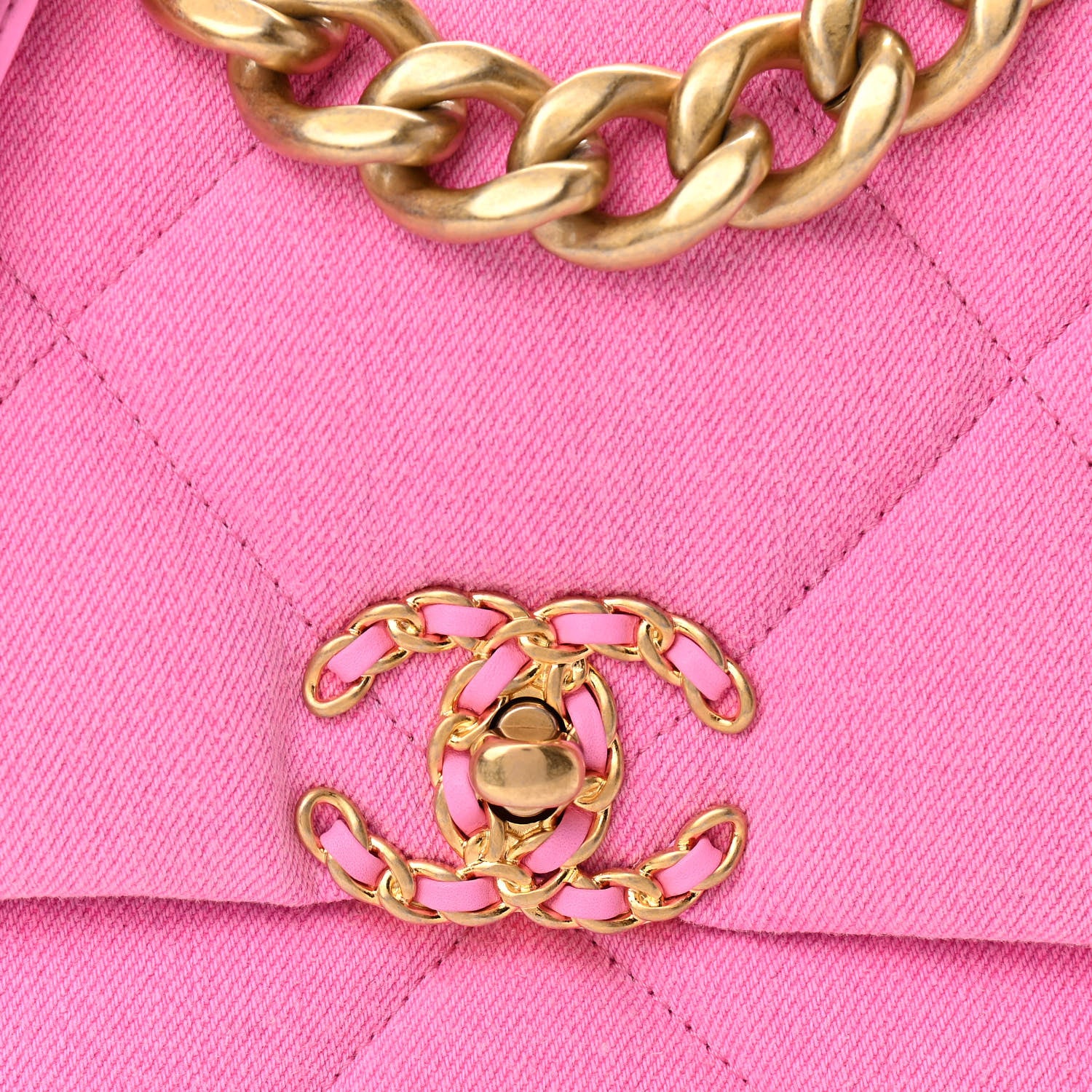 Chanel Denim Quilted Large Chanel 19 Flap Neon Pink 8 of 10