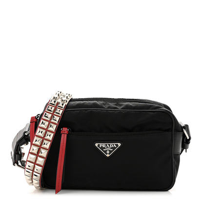 Prada Tessuto Nylon Studded New Vela Shoulder Bag Black Fuoco 1 of 9