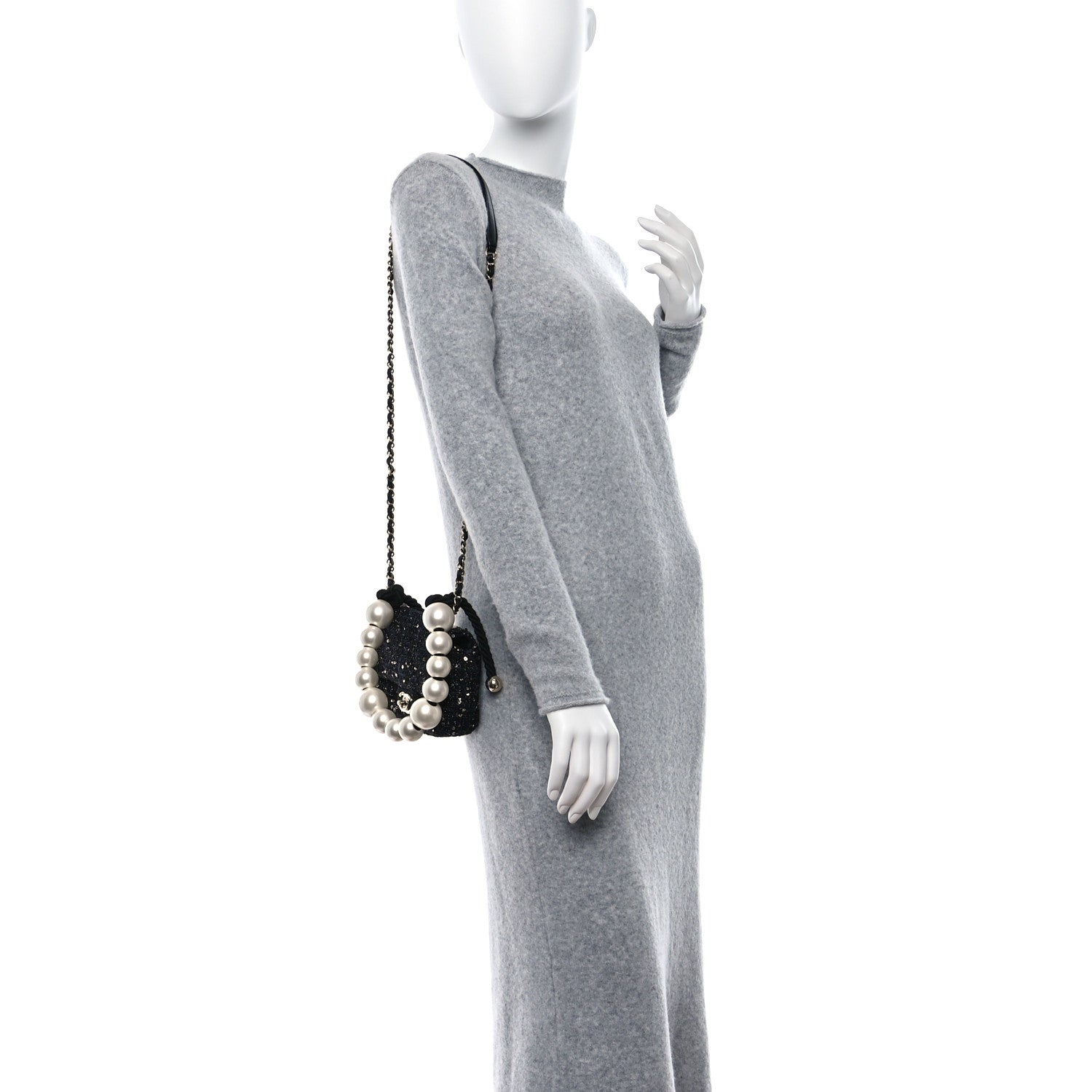 Chanel Tweed Mini Pearl Handle Flap Black Ecru 3 of 9