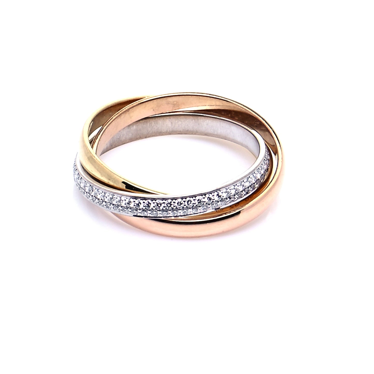 18K White Yellow Pink Gold Diamond Small Trinity Paved Ring 62 10
