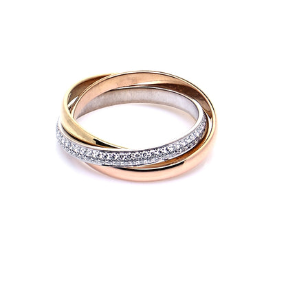 Cartier 18K White Yellow Pink Gold Diamond Small Trinity Paved Ring 62 10 4 of 8