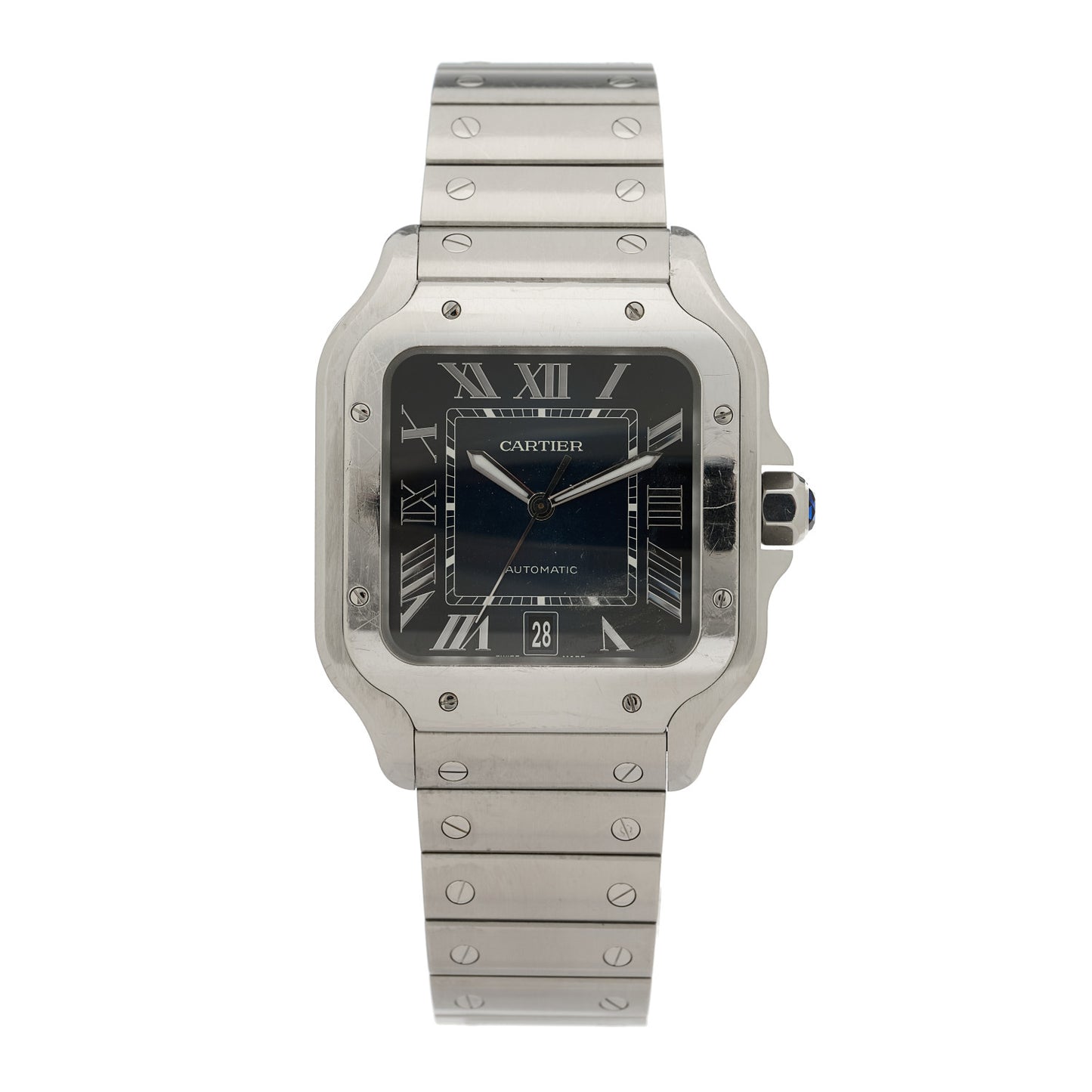 Stainless Steel 39.8mm Santos De Cartier Automatic Watch Blue