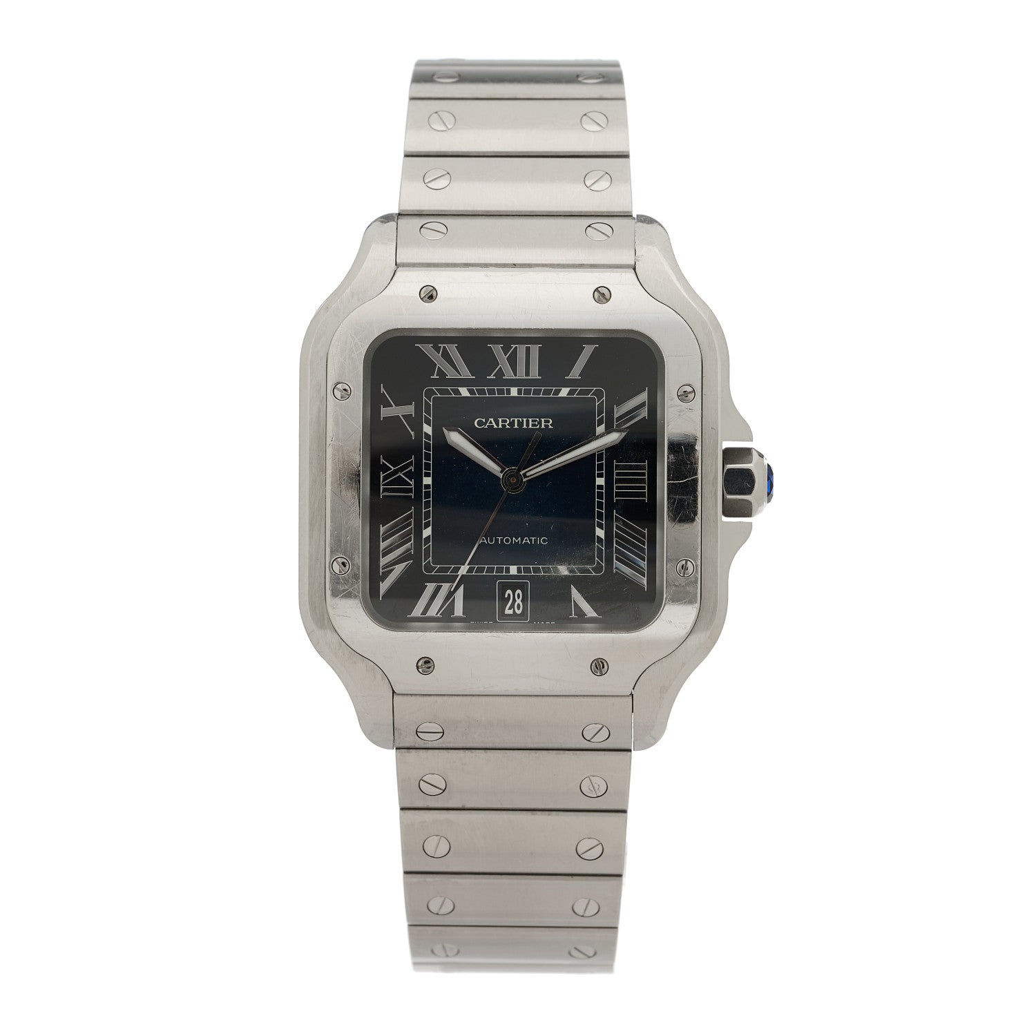 Cartier Stainless Steel 39.8mm Santos De Cartier Automatic Watch Blue 1 of 5