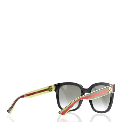 Gucci Acetate Square Frame Web Glitter Sunglasses GG0034S Black Green 4 of 10