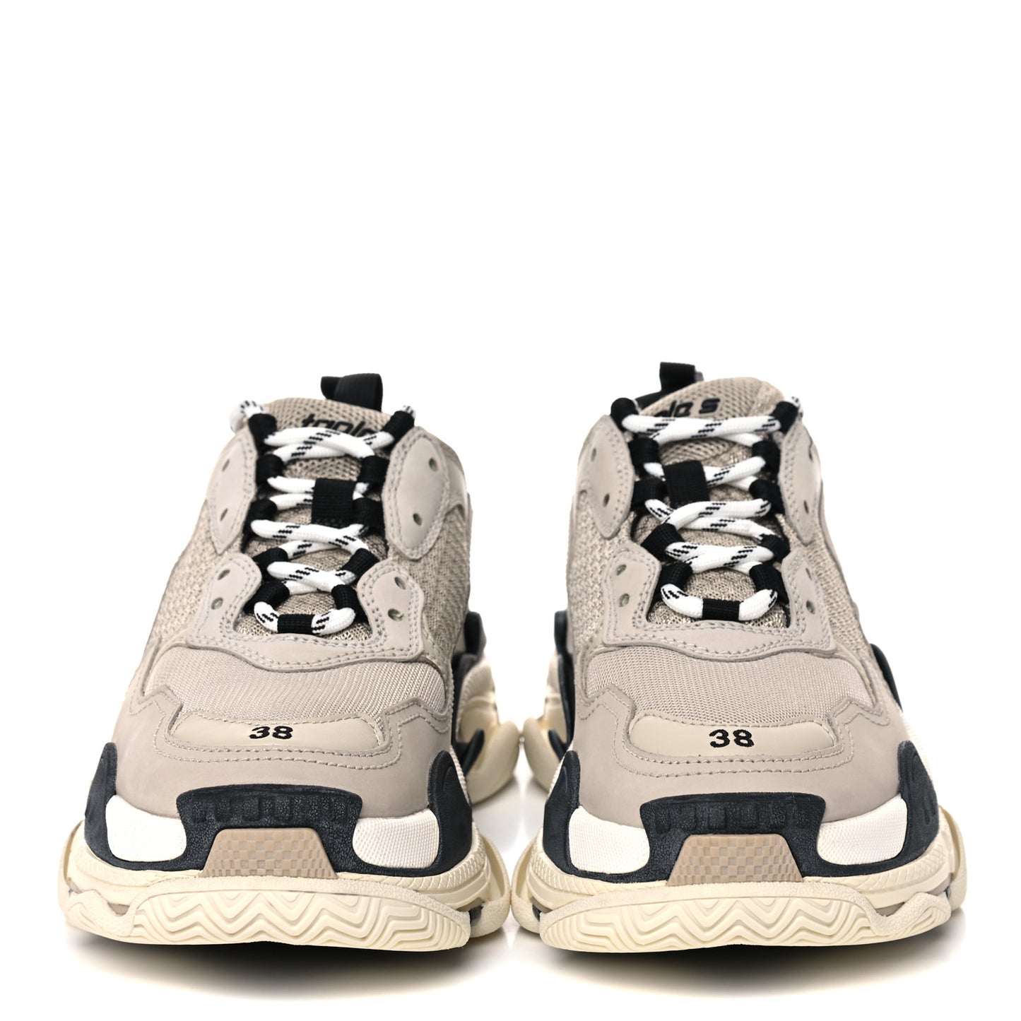 Fabric Mesh Womens Triple S Sneakers 38 Beige Black