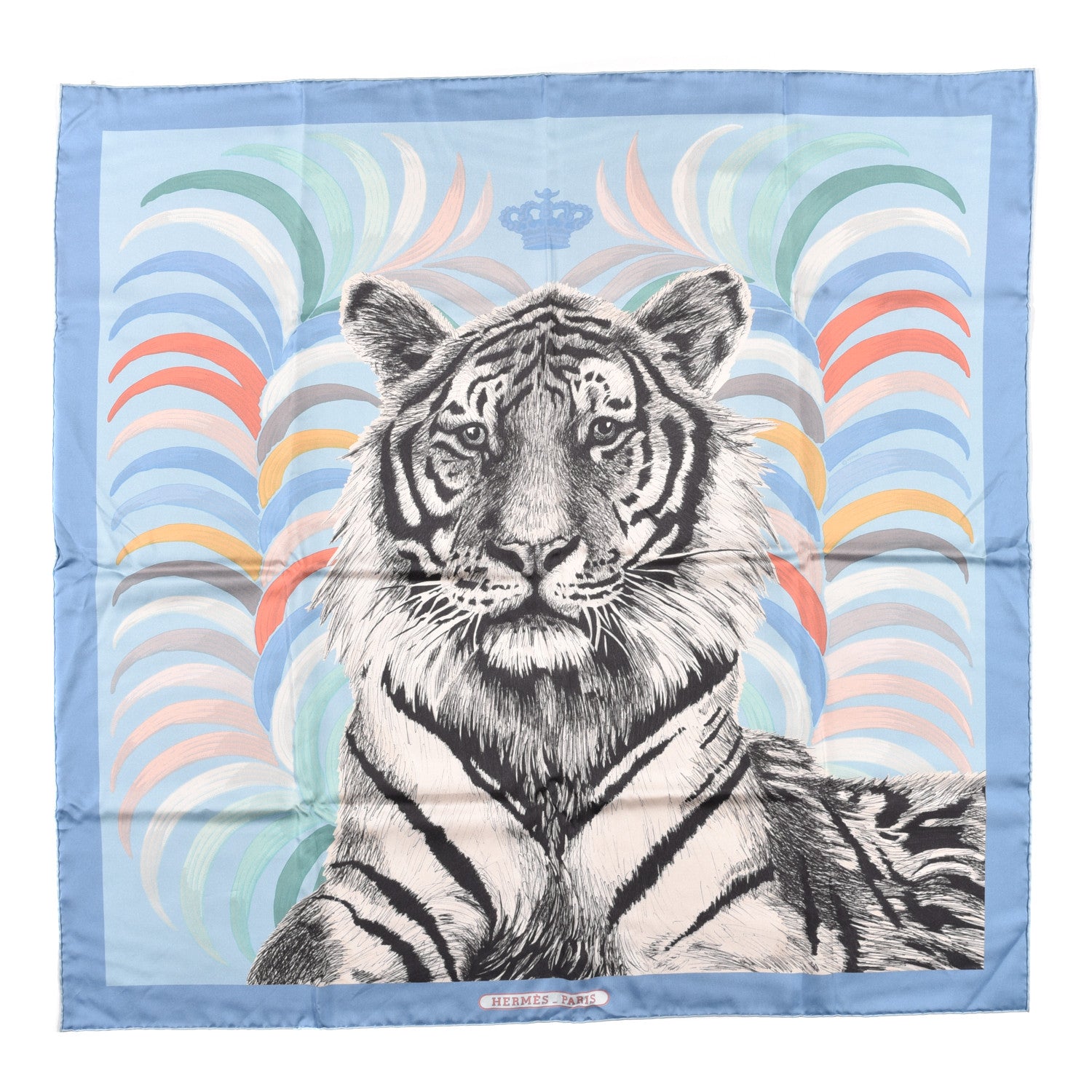 Hermes Silk Carre Double Face Tigre Royal Scarf 90 Ciel Anthracite Multi 1 of 4