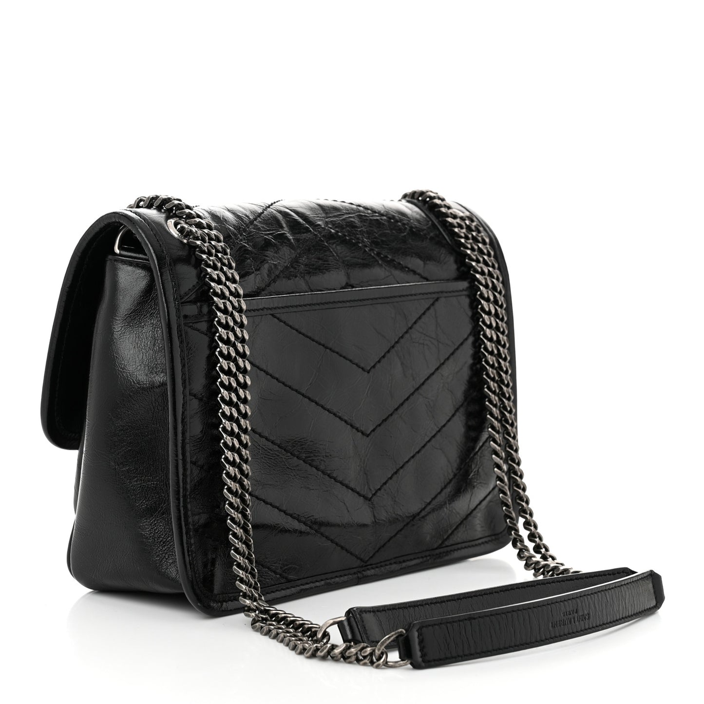 Crinkled Calfskin Matelasse Monogram Baby Niki Chain Satchel Black
