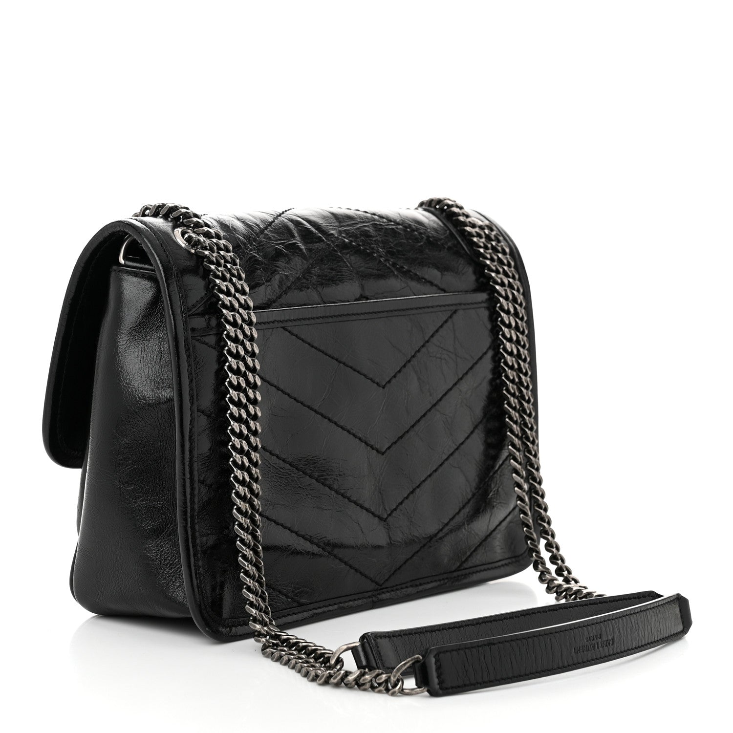 Saint Laurent Crinkled Calfskin Matelasse Monogram Baby Niki Chain Satchel Black 3 of 10