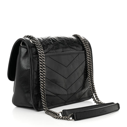Saint Laurent Crinkled Calfskin Matelasse Monogram Baby Niki Chain Satchel Black 3 of 10