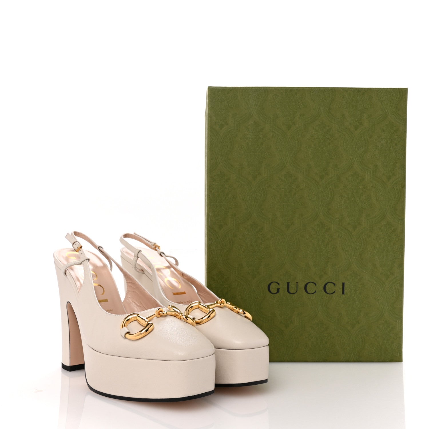 Gucci Nappa Horsebit Platform 35/120mm Slingback Pumps 40 New Mystic White 10 of 10