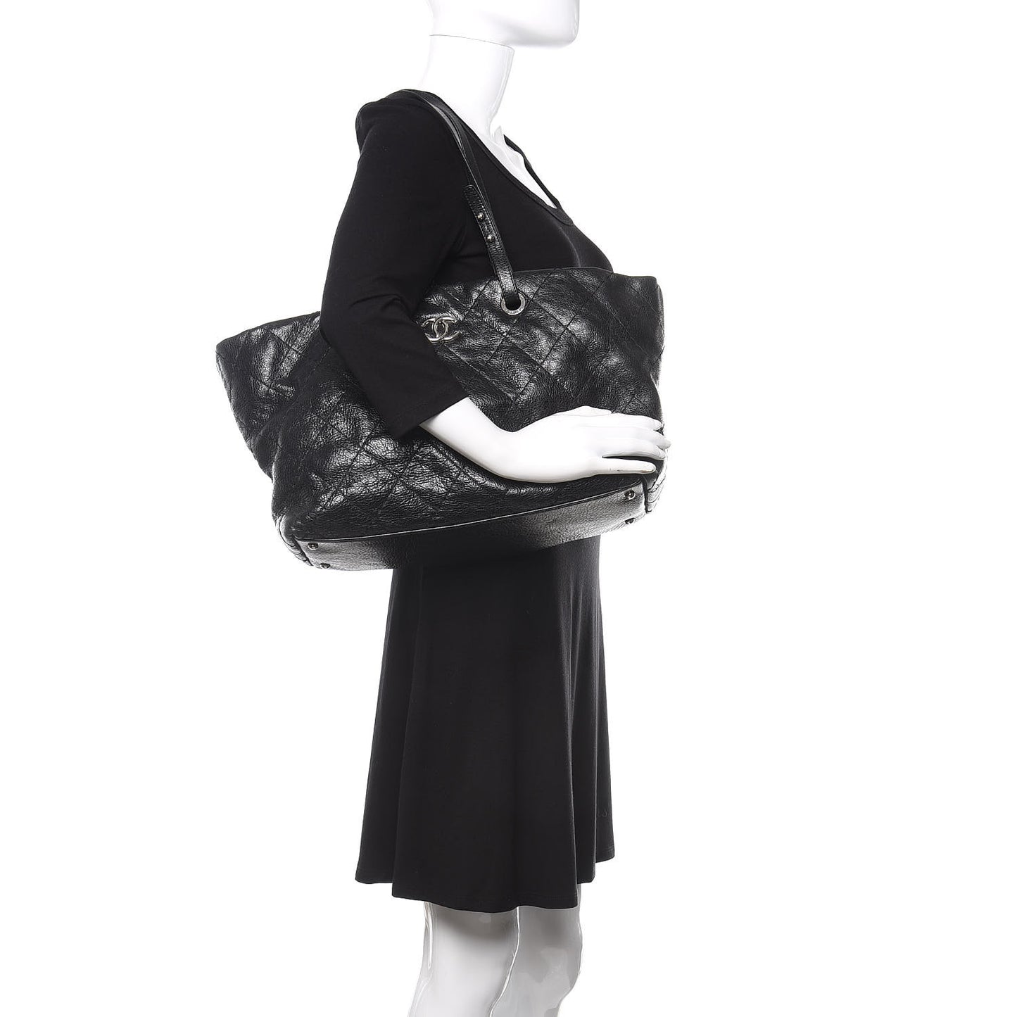 Glazed Calfskin Large On The Road Tote Black