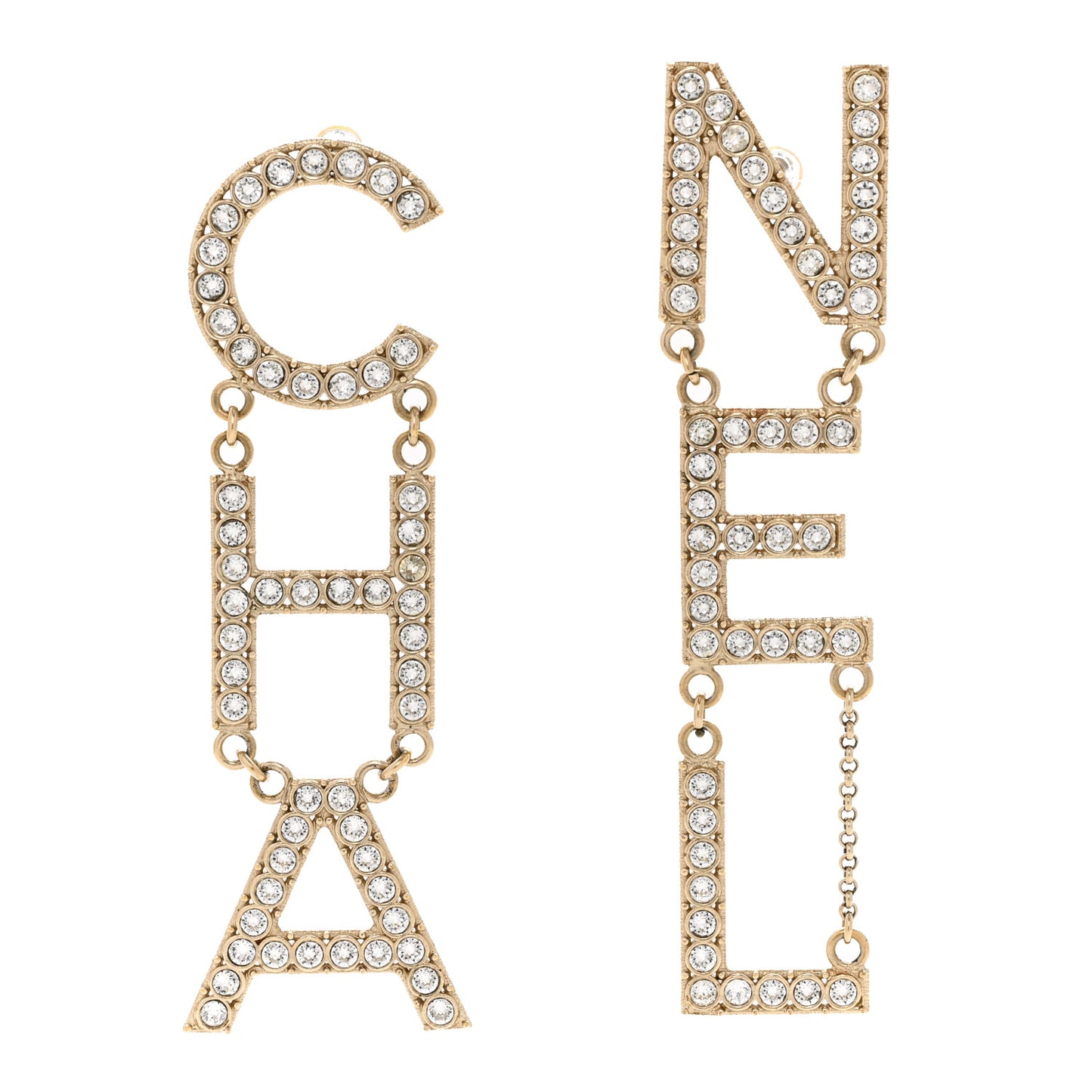 Crystal Cha-Nel Logo Drop Earrings Gold