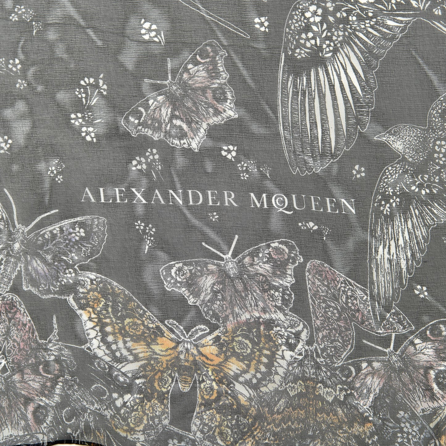 Silk Chiffon Wildflower Flight Scarf Black