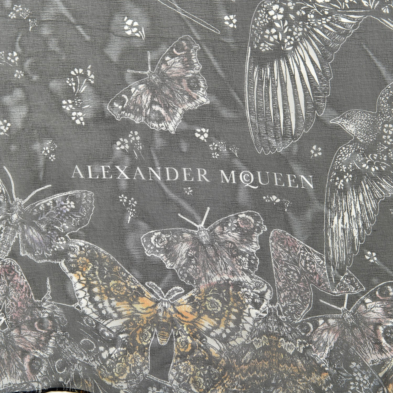 Alexander McQueen Silk Chiffon Wildflower Flight Scarf Black 4 of 4